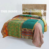 Vintage Kantha Patchwork Quilt Blanket Throw Queen Bedding-Jaipur Handloom