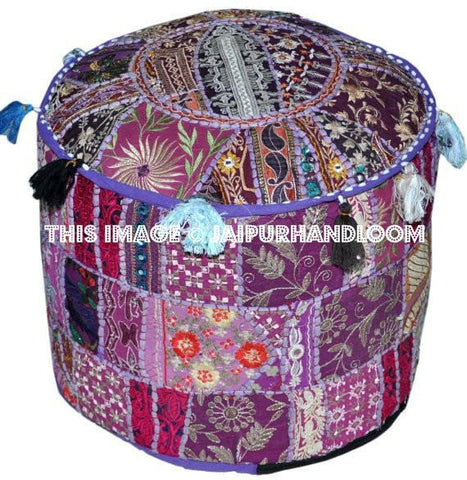 Vintage Patchwork Indian Pouf-Jaipur Handloom