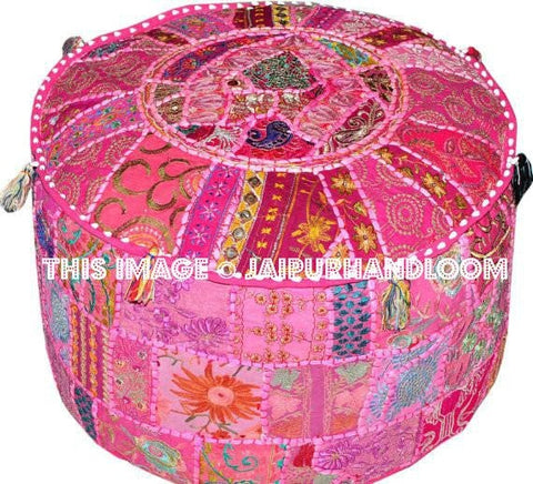 Vintage pouf ottoman-Jaipur Handloom