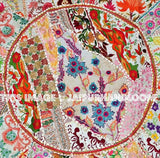 White 22" Decorative Round Floor Pillow Cushion round embroidered Bohemian Patchwork floor cushion pouf Vintage Indian Foot Stool Bean Bag-Jaipur Handloom