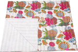 White Floral Kantha Quilt In Queen Blanket Bedspread