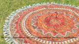 White & Orange Elephant Medallion Circle Roundie Beach Towel Throw-Jaipur Handloom