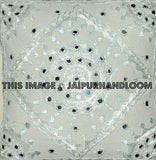 White decorative Throw Pillow Indian Mirror Work Gypsy PIllow Large Bohemian cushion-Jaipur Handloom