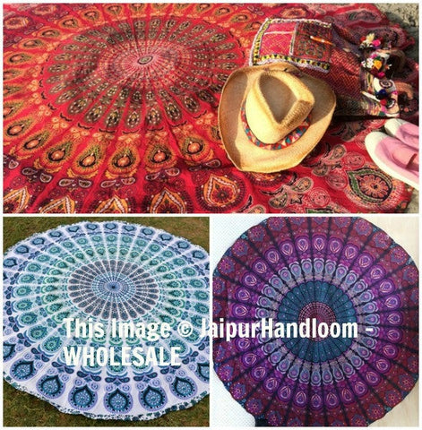 Wholesale Mandala Beach Towels -5 pc lot beach roundies-Jaipur Handloom