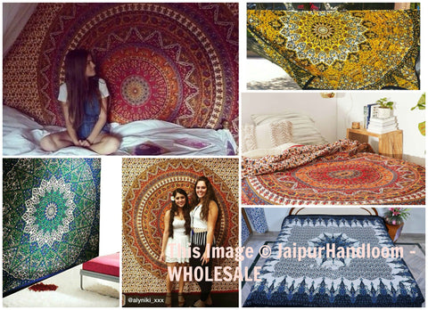 Wholesale Twin Mandala Tapestries Bohemian Wall Hanging : Wholesale lot 5 pcs-Jaipur Handloom