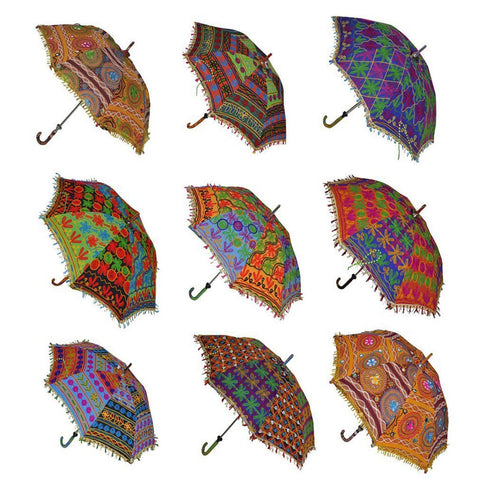 Wholesale Vintage Handmade Embroidered Patchwork Umbrella Parasol Indian Wedding Decoration Bohemian Beach Umbrella Sun Light-Jaipur Handloom