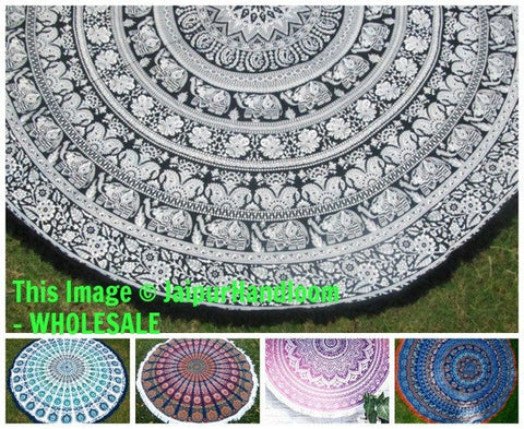 Wholesale lot - 35 pcs beach towels - Round Mandala Tapestries Wall Hanging with fringes-Jaipur Handloom