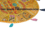 XL 32" Yellow Round Floor Pillow Cushion Yellow round seating Bohemian Patchwork floor cushion pouf Vintage Indian Foot Stool Bean Bag seat-Jaipur Handloom