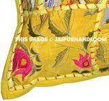 Yellow 24x24 Indian Patchwork Pillow Cover Designer Bohemian Pillows-Jaipur Handloom