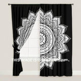 black and white mandala curtains boho bedroom window hanging-Jaipur Handloom