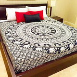 black and white tapestry wall hanging indian mandala bed cover blanket-Jaipur Handloom