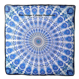 blue and white indian mandala floor cushion 35" square pouf cover-Jaipur Handloom