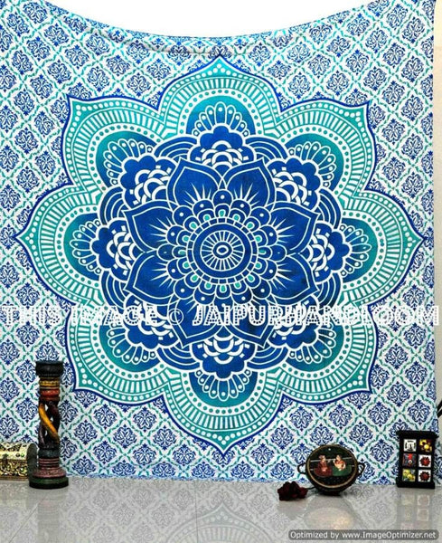 blue lotus mandala tapestry bedding hippie cool college tapestries-Jaipur Handloom