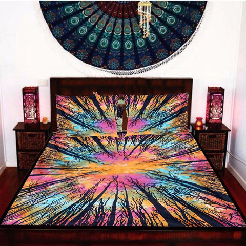 Bohemian locust tree twin dorm room bedding set with duvet cover and pillows-Jaipur Handloom