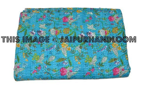 christmas gift - tropicana kantha bedspread queen kantha quilt indian handmade blanket sofa throw