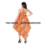 cotton dress boho dress beach wear orange flower dress women cocktail dress-Jaipur Handloom