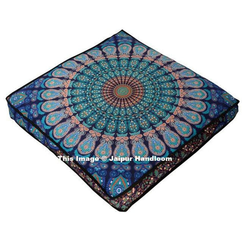 Elephant Mandala Floor Pillow Square Cushion Cover Large Ottoman Pouf Pet Bed-Jaipur Handloom