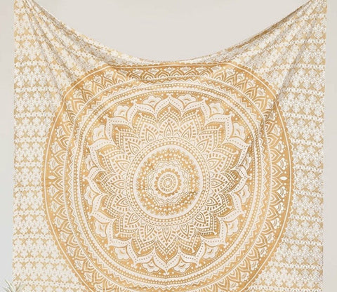 golden brown mandala tapestry hippie psychedelic dorm tapestries beach throw-Jaipur Handloom