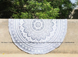 gray ombre mandala tapestry indian round beach towels cotton table cloth-Jaipur Handloom