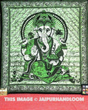 hindu wall hangings - green ganesha tapestry wall hanging-Jaipur Handloom