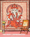 hindu wall tapestry - red ganesha tapestry wall hanging-Jaipur Handloom