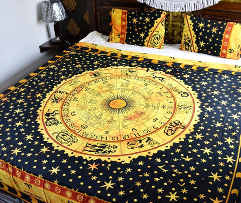 Indian Horoscope Astrology Printed Duvet Cover with pillow cases-Jaipur Handloom