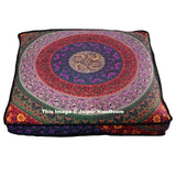 Indian Mandala Square Floor Pillow Outdoor Ottoman Pouf Cover Meditation Throw-Jaipur Handloom