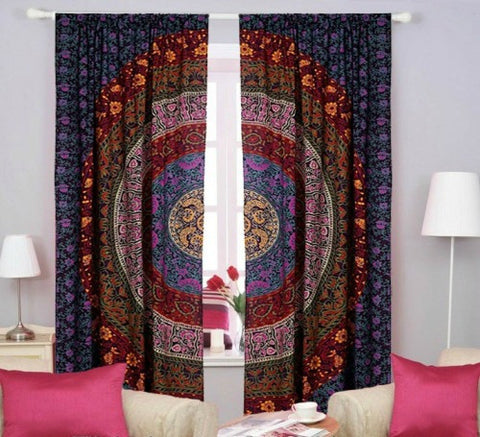 indian tapestry mandala curtains bohemian door decor 2 panels curtains-Jaipur Handloom