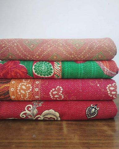 kantha blanket wholesale - set of 5pc vintage kantha blanket throws-Jaipur Handloom