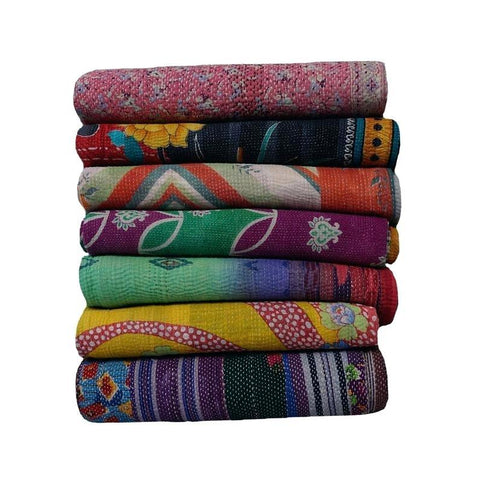 kantha throw wholesale - 5pc lot of indian kantha quilts throw-Jaipur Handloom