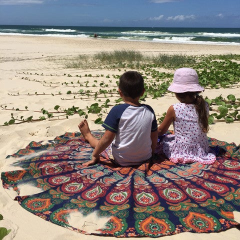 Bohemian Mandala Beach Throw Blanket Hippie Yoga Mat Round Towel