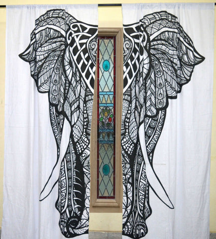 Large Elephant 2 Panels Door Curtains Bohemian 2 panels window hanging-Jaipur Handloom