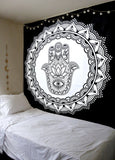 lucky palm black and white tapestry wall hanging good luck dorm room tapestries-Jaipur Handloom