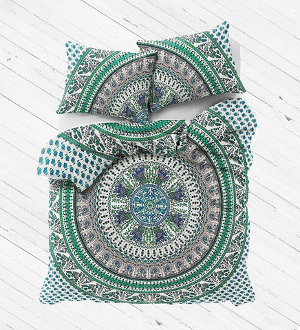 magical night hippie mandala bed cover and pillow case queen bedding set-Jaipur Handloom