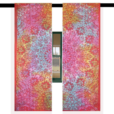 Maroon Tie Dye Window Hanging Cool College Room Tapestry Curtains-Jaipur Handloom