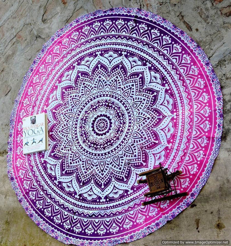 pink boho chic round beach towels on sale wholesale dorm room tapestries-Jaipur Handloom