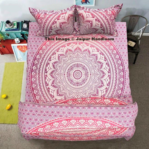 pink mandala bedding set with duvet cover bed cover and pillows-Jaipur Handloom