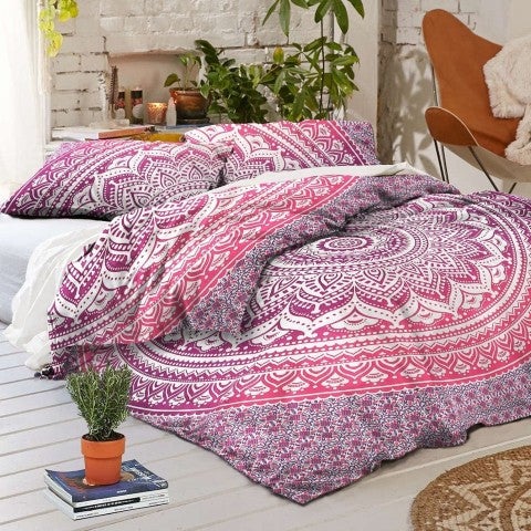 pink ombre duvet cover set king size quilt cover boho comforter cover and pillows-Jaipur Handloom
