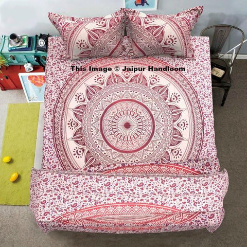 pink ombre mandala 4pc donna cover set with duvet bedsheet and pillows-Jaipur Handloom