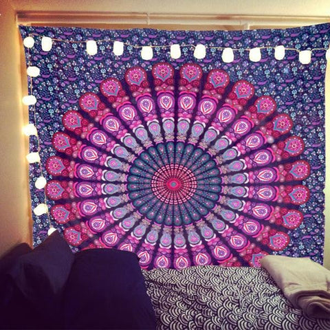 psychedelic dorm room tapestry bohemian purple mandala bedspread throw-Jaipur Handloom