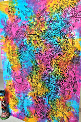 pyschedelic tie dye tapestry hippie elephant dorm decor tapestry wall hangings-Jaipur Handloom