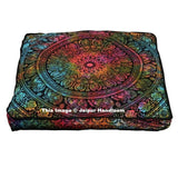 tie dye elephant mandala square floor cushion over sized cotton pouf cover-Jaipur Handloom