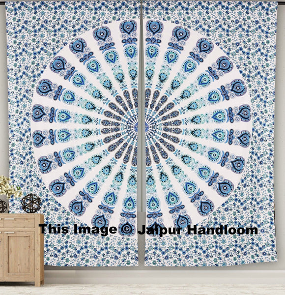 white peacock decorative curtains door 2 panel curtain set tapestry wall hanging-Jaipur Handloom