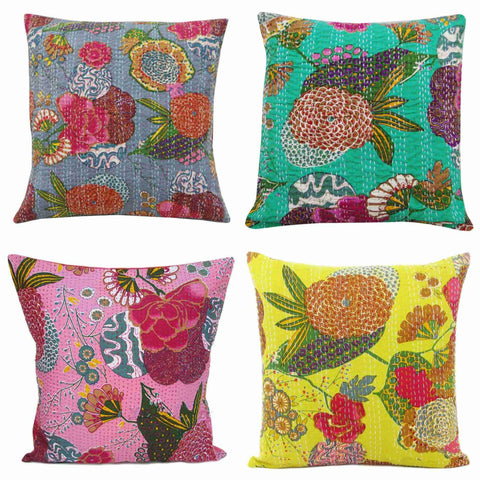 24X24 Indian Kantha Throw Pillow Covers