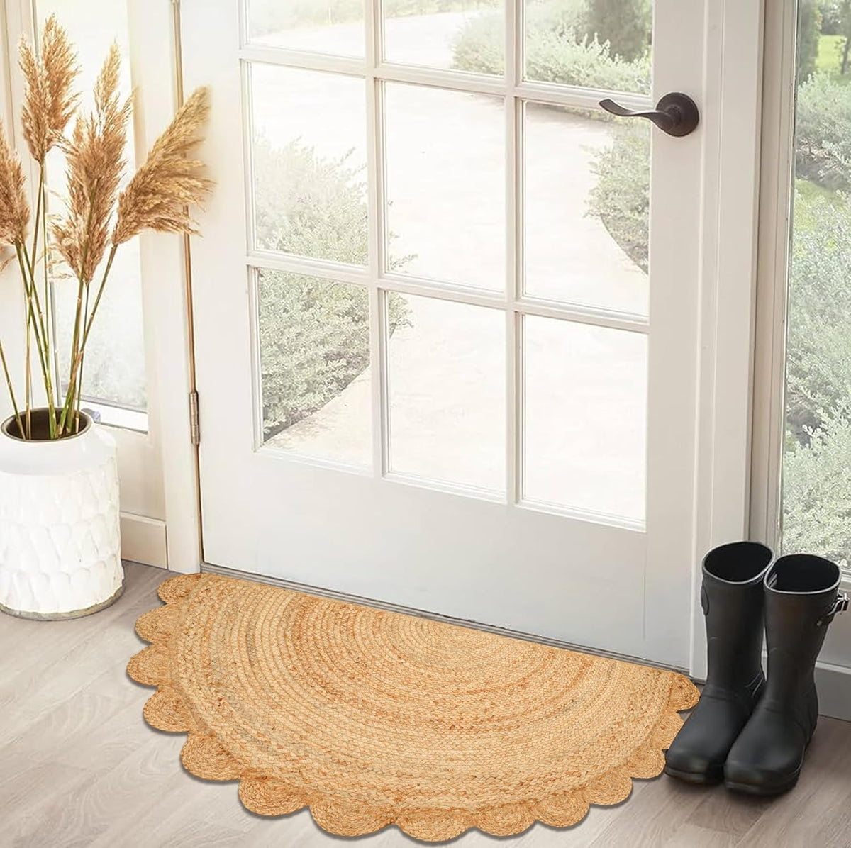 Half Round Scalloped Entryway Rug for Front Doom, Half Moon Scalloped Rug Doormat