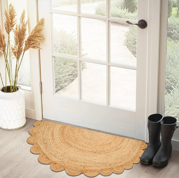Half Round Scalloped Entryway Rug for Front Doom, Half Moon Scalloped Rug Doormat