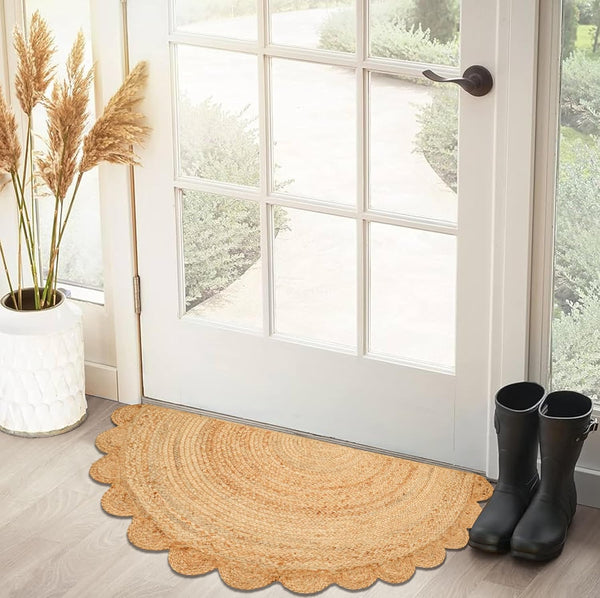 Half Round Scalloped Entryway Rug for Front Doom, Half Moon Scalloped Rug Doormat