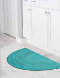 Turquoise Blue Half Circle Jute Doormat for Entrways, Welcome Doormat