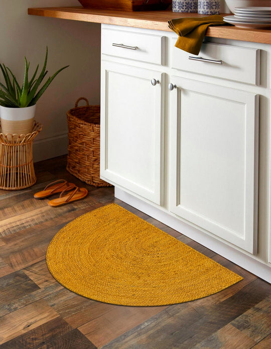 Yellow Jute Doormat for Front Door, Half Round Jute Rug, Half Moon Welcome Doormat