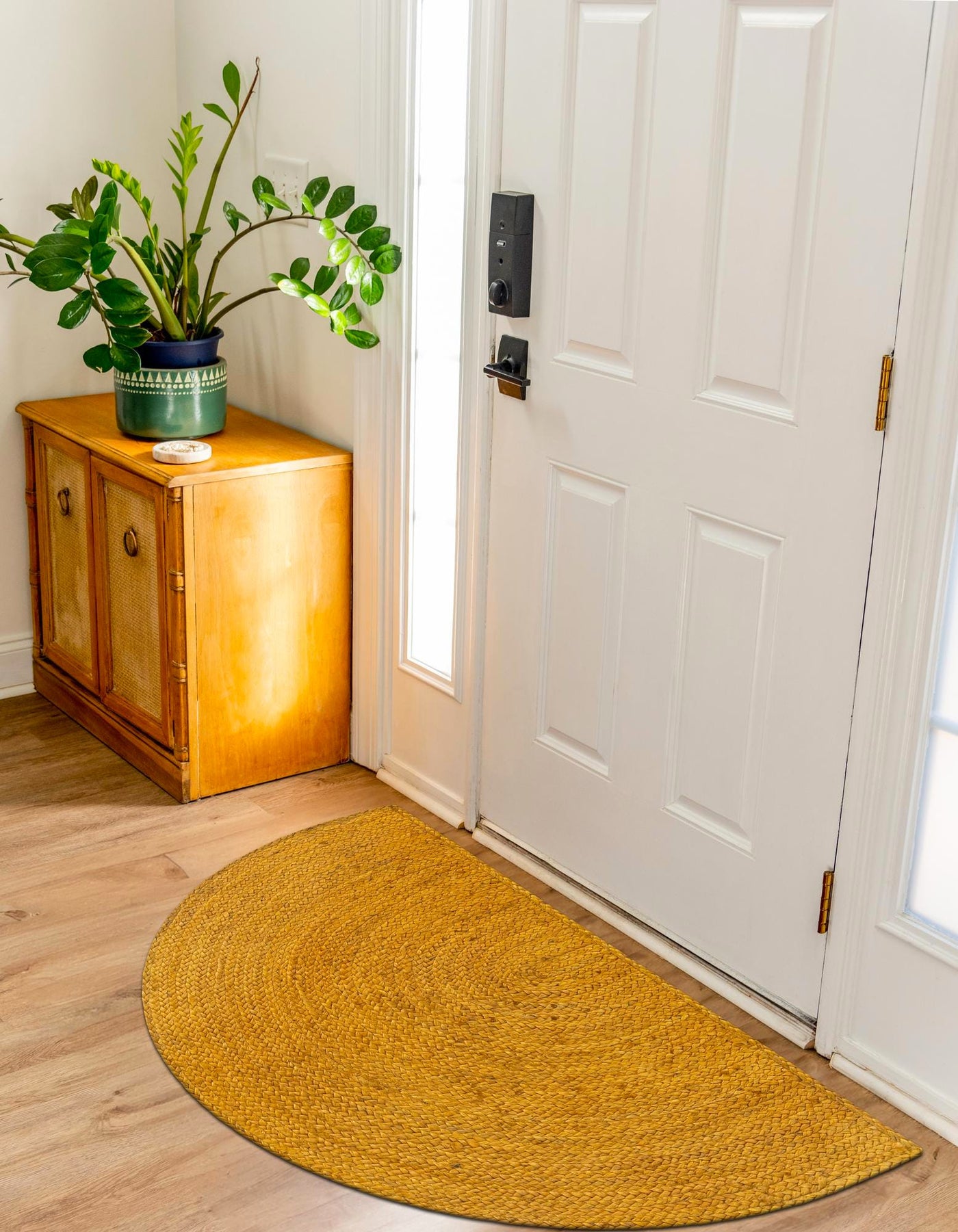 Yellow Jute Doormat for Front Door, Half Round Jute Rug, Half Moon Welcome Doormat